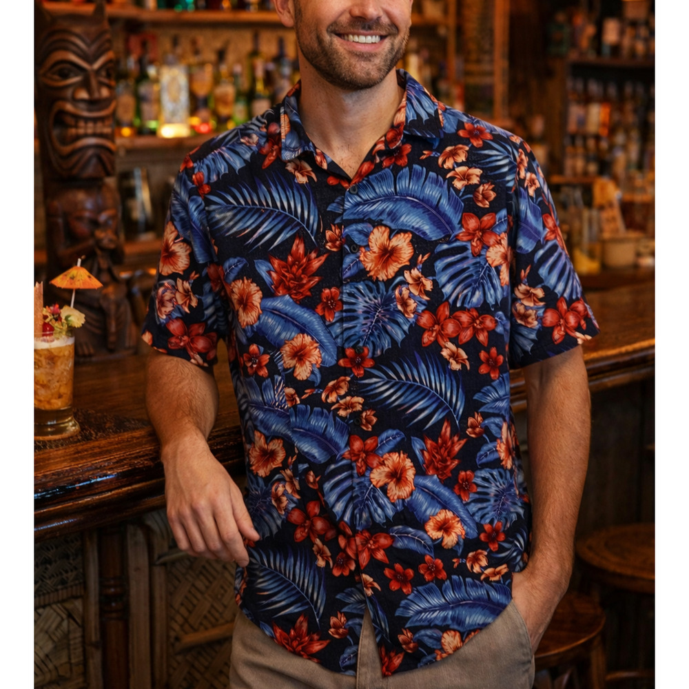Tommy Bahama Silk Hawaiian Shirt Mens Size Medium Tropical Hibiscus Floral Aloha